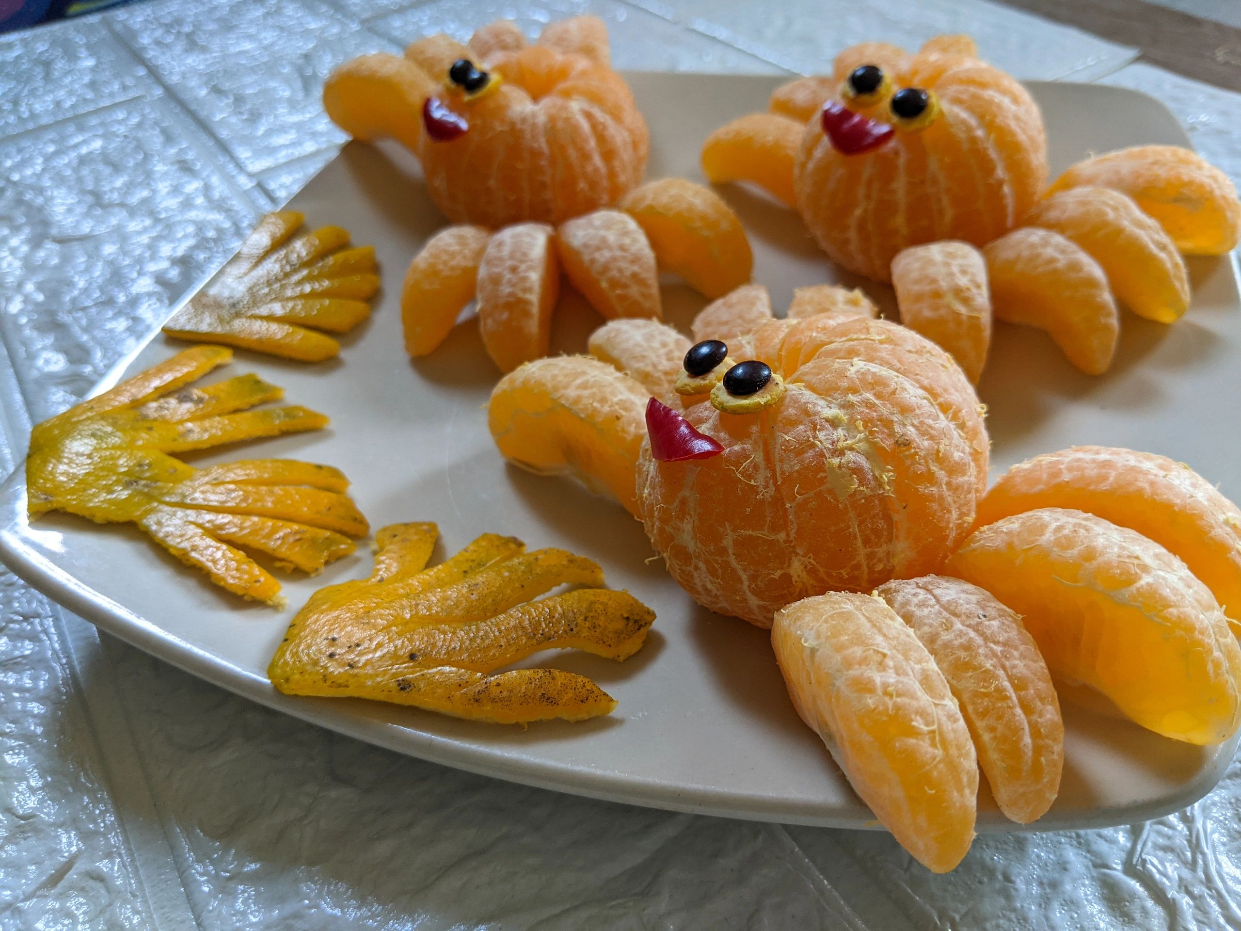 Mandarin orange crabs as playful toys